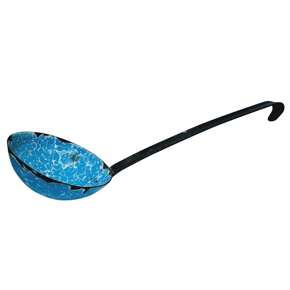 Vintage Blue Speckled Enamel Ladle Primitive Farmhouse Rustic‎ Kitchen Decor